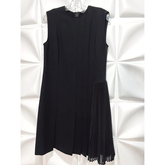 Theory Sz 4 Black Pleated Admiral Crepe Sleeveless Day Dress Sheath Shift - Picture 9 of 16